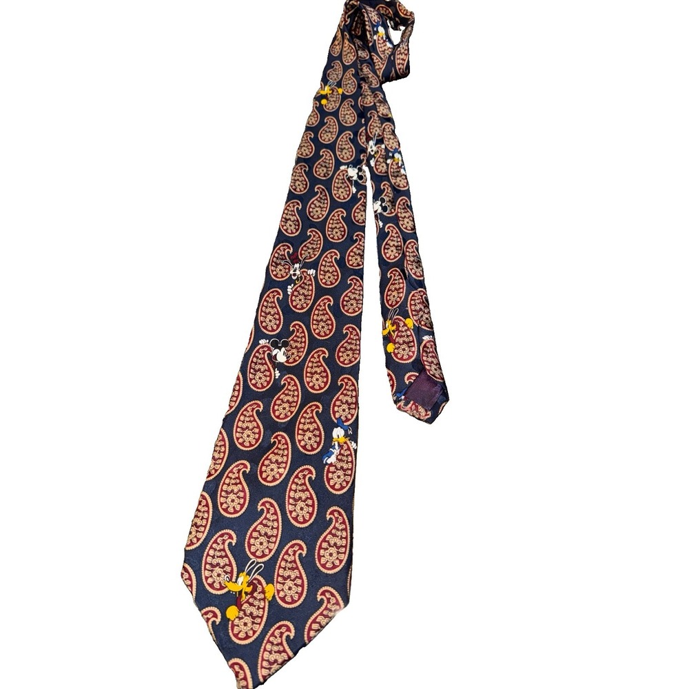 Vintage Disney Mickey Mouse Paisley Tie 100% Silk